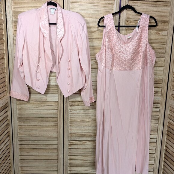 VINTAGE Dawn Joy 2 Elegant Pink Dress and Jacket Set Size 20 - Picture 1 of 15